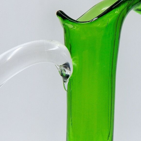 Hand Blown Green Glass Pedestal Ewer Pitcher Clear Handle Footed Decanter 12 In - Picture 12 of 13
